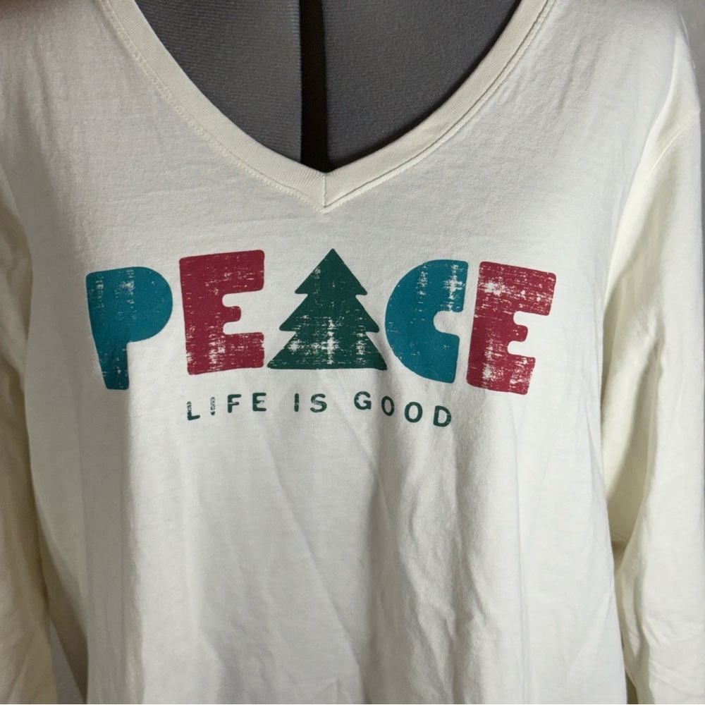Life Is Good Oatmeal Tee Women’s Size XXL Long Sleeve V Neck - Picture 3 of 9